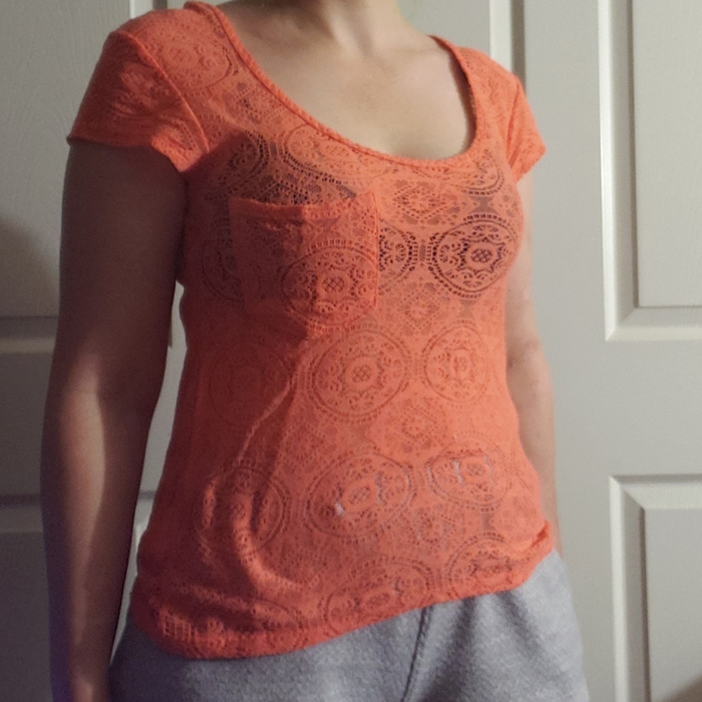 Kimchi Blue coral sheer lace top